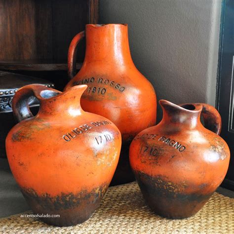 Aged Orange Bath Oil Jugs | Tuscan decorating, Decorative pottery, Pottery