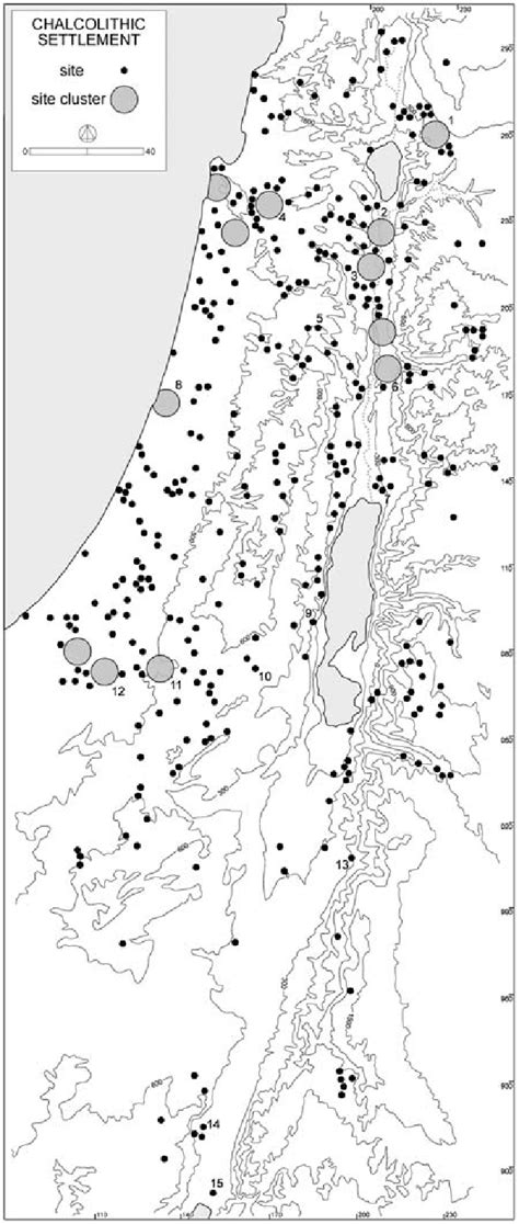 Map of Chalcolithic settlement sites and clusters. | Download ...