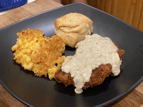 [Homemade] Chicken-Fried Chicken with Country Gravy, Buttermilk Biscuit, and Mac & Cheese : r/food