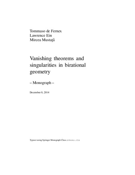 (PDF) Vanishing theorems and singularities in birational geometry | Lawrence Ein - Academia.edu