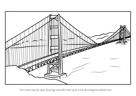 How to Draw The Golden Gate Bridge (Bridges) Step by Step | DrawingTutorials101.com