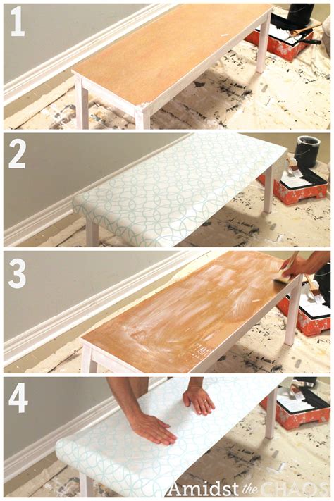 DIY Bench Makeover with Wallpaper - Amidst the Chaos