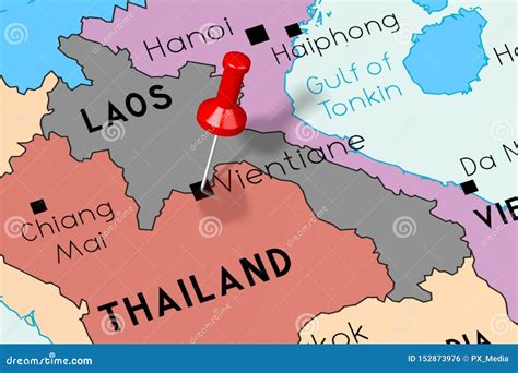 Laos, Vientiane - Capital City, Pinned on Political Map Stock ...