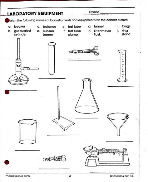 Science Lab Equipment Worksheets