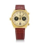 HEUER | CARRERA, REFERENCE 1158 CHN, A YELLOW GOLD CHRONOGRAPH WRISTWATCH WITH DATE, CIRCA 1965 ...
