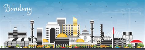 Bandung Indonesia City Skyline With Gray Buildings And Blue Sky Stock Illustration - Download ...