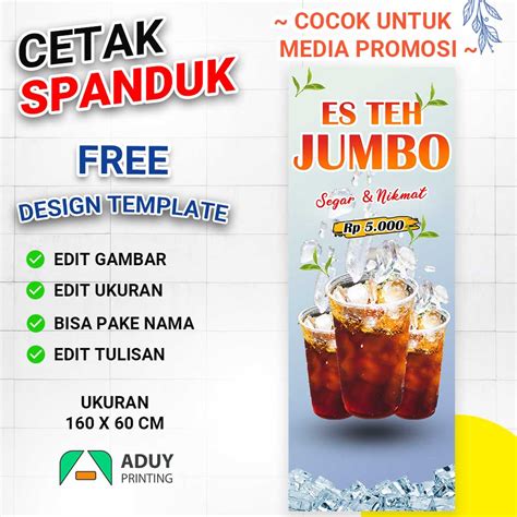 Cetak Spanduk Banner Es Teh Jumbo Kekinian Minuman Es Teh Ukuran 160x60 Bisa Kustom Ukuran ...