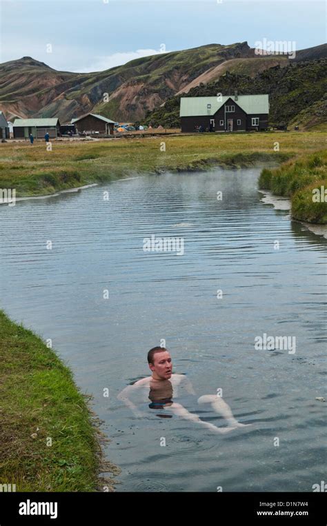 enjoying hot springs in Landmannalaugar, Iceland Stock Photo - Alamy