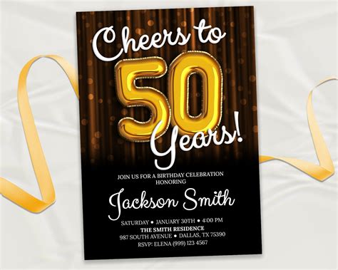 Cheers to 50 Years Invitation 50th Birthday Party Invitation | Etsy