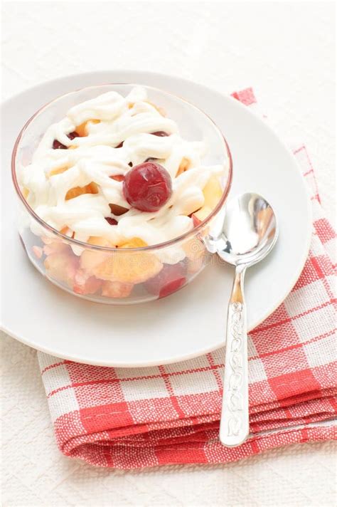 Fruit Salad with Whipped Cream Stock Photo - Image of foreground, meal: 12828546