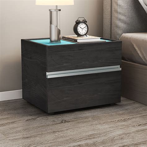 19.7" Minimalist Black Nightstand Bedside Table with 2 Drawers