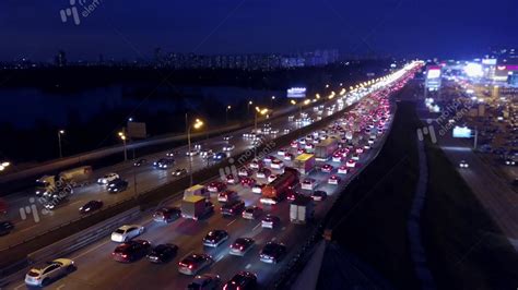 Aerial View Of Big City Highway Traffic Jam In The Evening Rush Hour Stock video footage | 11024215