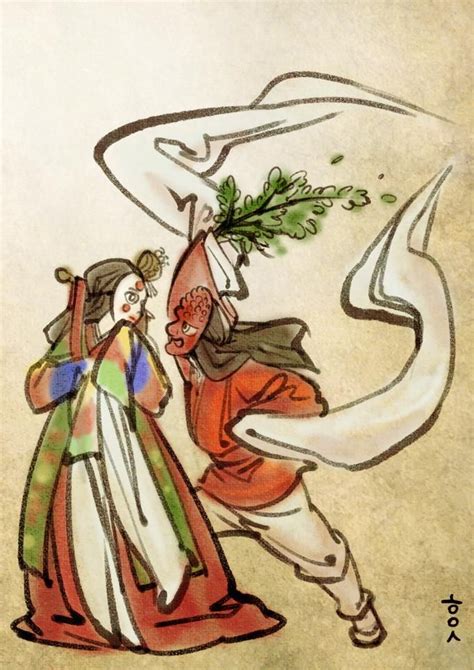 Dance With mask by theobsidian | Korean painting, Korean art, Illustration art