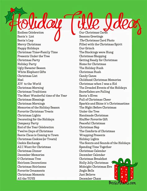 Becki Adams: 76 Holiday Page Title Ideas