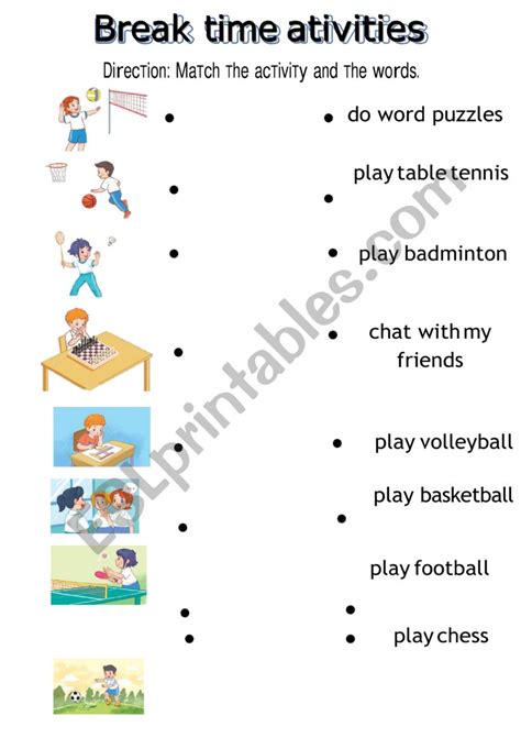 Break time activities - ESL worksheet by Phuongni306