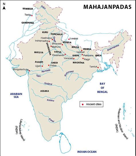 Map of 16 Mahajanapadas in Ancient India