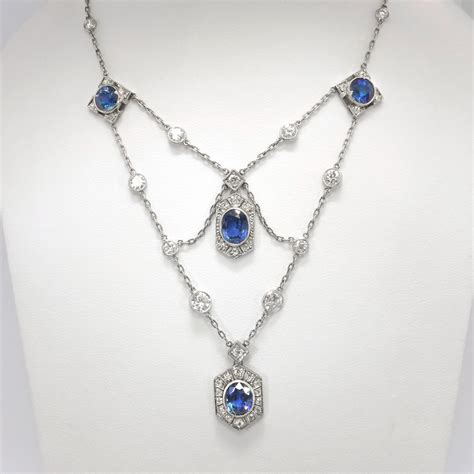 Vintage Sapphire Diamond Necklace 9.60ct t.w. Natural Blue Sapphire ...