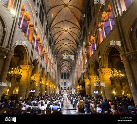 Notre Dame Cathedral, interior, western facade, Ile de la Cite, Paris ...