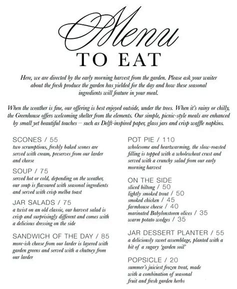 Greenhouse Menu, Menu for Greenhouse, Franschhoek, Cape Town - Zomato SA