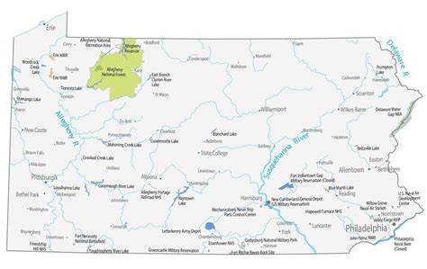 Pennsylvania Lakes and Rivers Map - GIS Geography