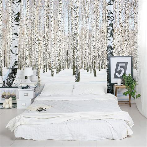 Birch Tree Wall Mural | Removable Winter Birch Tree Wallpaper