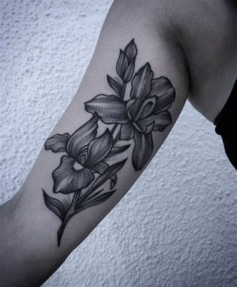 Dynamic blackwork iris flower tattoos by Laura Weller #dragonsleevetattoos #dragon #sleeve # ...