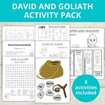 David and Goliath Bible Story Activity Bundle, I Spy, Word Search, Crafts