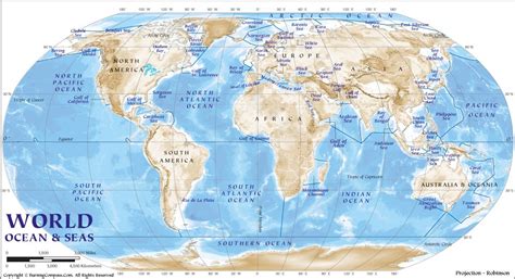 Map Of The World With Oceans And Seas Labeled - Florri Anna-Diana