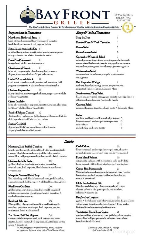 Menu of Bayfront Grille in Erie, PA 16507