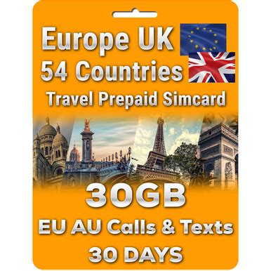 Europe UK Travel Sim card | 30 Days 30GB | Calls & Texts to EU, UK, Australia, NZ & World