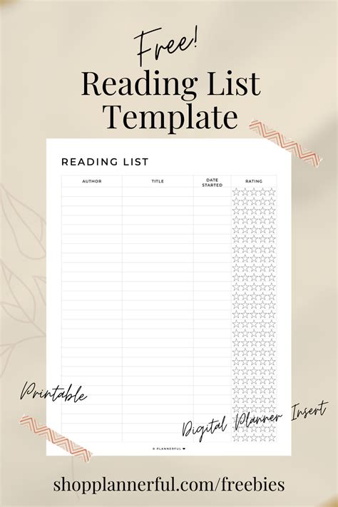 Free Reading List Template Freebie Digital Planning Planner Reading ...