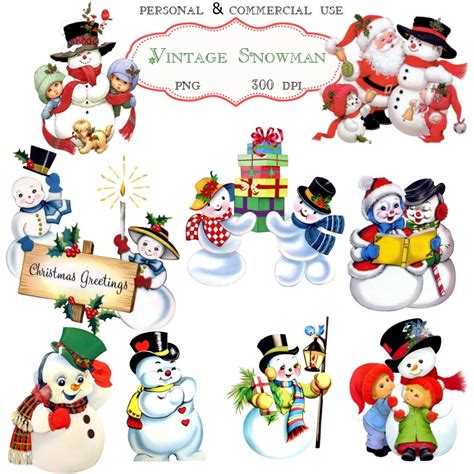 Clip Art: Vintage Snowman Transparent Png by graphicexpress