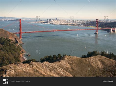 Golden Gate Bridge aerial view stock photo - OFFSET