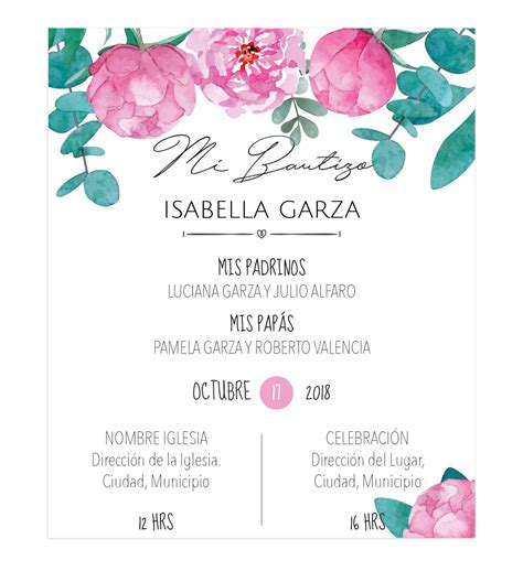 Invitación Bautizo Niña Peony personalizada! Digitales