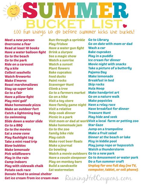 the summer bucket list for kids - free printable