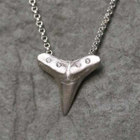 Large Shark Tooth Necklace in Sterling Silver with Diamonds