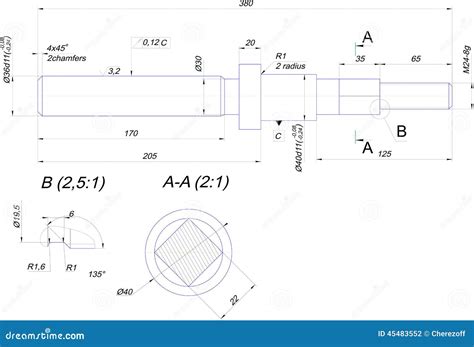 Engineering Drawing of Steel Shaft Stock Illustration - Illustration of radius, structure: 45483552