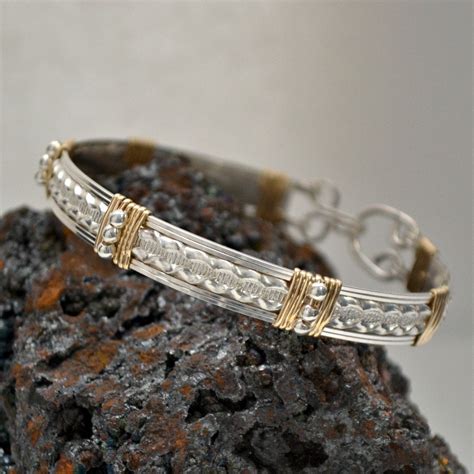 Sterling silver wire wrap bracelet with 14K gold filled