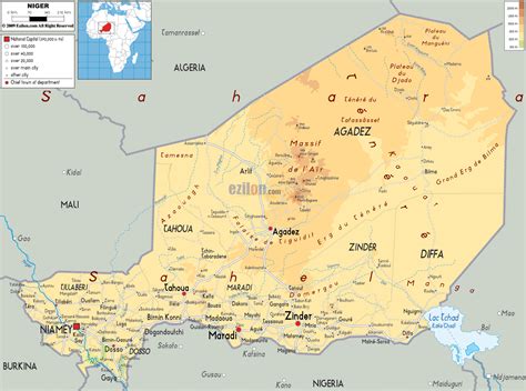 Large detailed physical map of Niger with all cities, roads and airports | Vidiani.com | Maps of ...