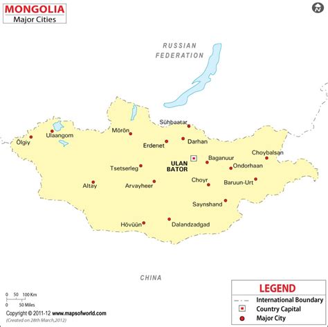 Mongolia Cities Map, Major Cities in Mongolia