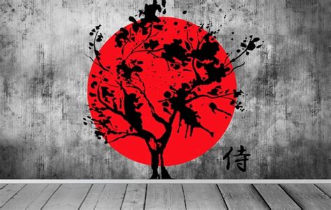 Japan Flag Japanese Style Modern Wallpaper Blossom Tree Mural - Etsy