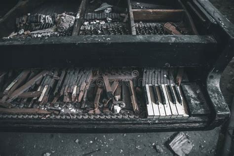 An Old Abandoned Grand Piano in an Old Abandoned Building. Broken Keys Stock Photo - Image of ...