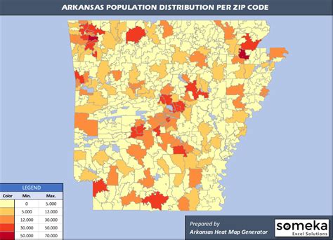 Arkansas Zip Code Map and Population List in Excel