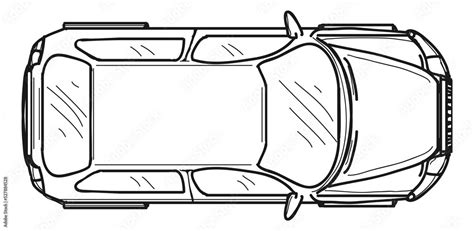 Car top view. Black line vehicle drawing Stock Illustration | Adobe Stock