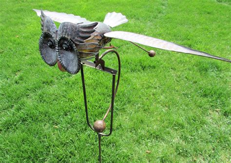 Wing Flapping Kinetic Metal Brown Grey Owl Yard Stake Wind | Etsy