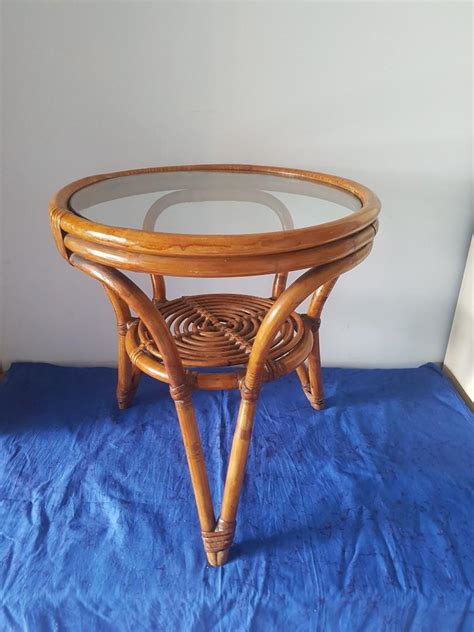 Antique rattan glass top table, Furniture, Tables & Chairs on Carousell