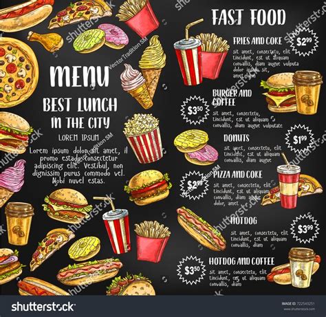 Fast food sketch price menu template for fastfood restaurant or bistro ...