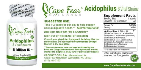 Acidophilus Supplement Pills Online | Lactobacillus Supplements – Cape Fear Naturals, LLC