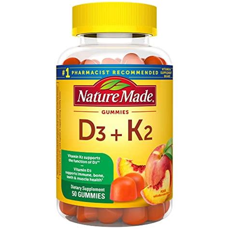 Nature Made Vitamin D3 K2 Gummies, Vitamin D3 5000 IU per serving, Bone ...