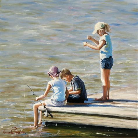 Amanda Russian: 'Fishing Buddies' - Figurative oil painting